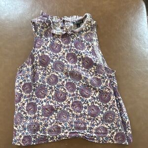 J. Crew White and Purple Ruffled Tank Top with Peter Pan Collar